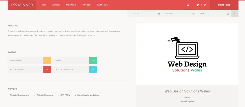 Web Design Solutions Wales CSSWinner Profile